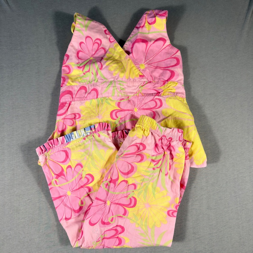 Corkey's Kids Girls Pink Yellow Floral Cotton Top and Pants Set Size 5 RN